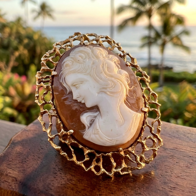 Antique Sardonyx Shell Cameo In Heavy 14K Frame