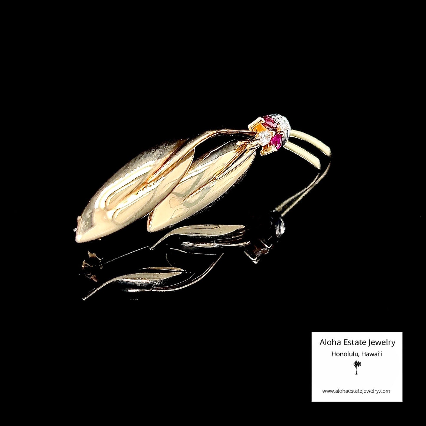 Vintage 14K Diamond & Ruby Leaf Pin Or Brooch 6.7 Grams