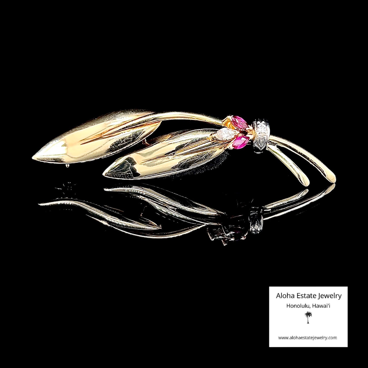 Vintage 14K Diamond & Ruby Leaf Pin Or Brooch 6.7 Grams