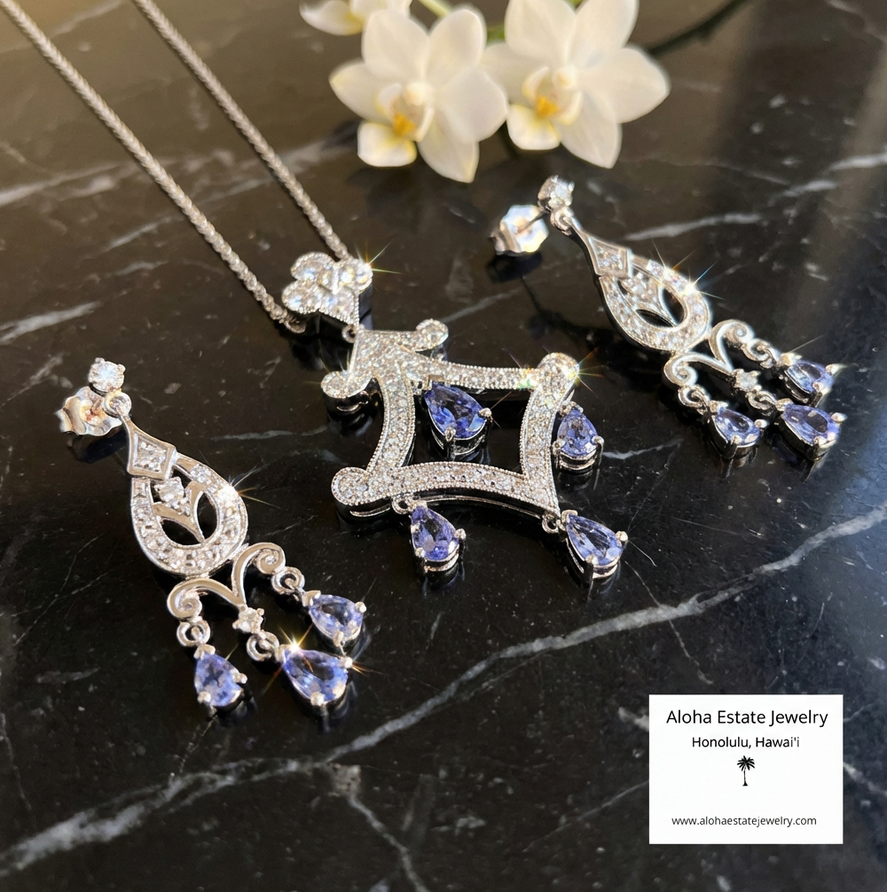 3.65-Carat 14k Tanzanite & Diamond Chandelier Set