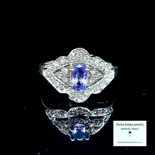 Vintage 14K Tanzanite and Diamond Deco-Styled Ring