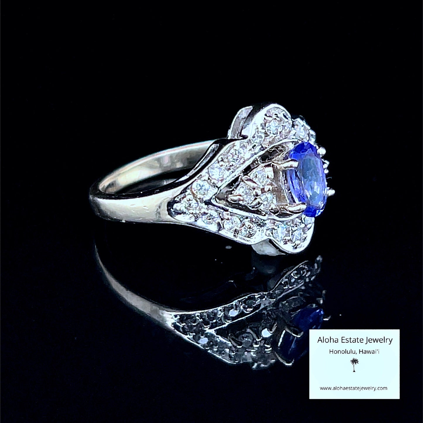 Vintage 14K Tanzanite and Diamond Deco-Styled Ring