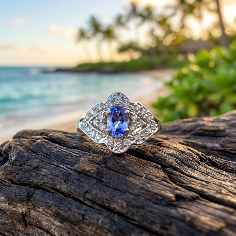 Vintage 14K Tanzanite and Diamond Deco-Styled Ring