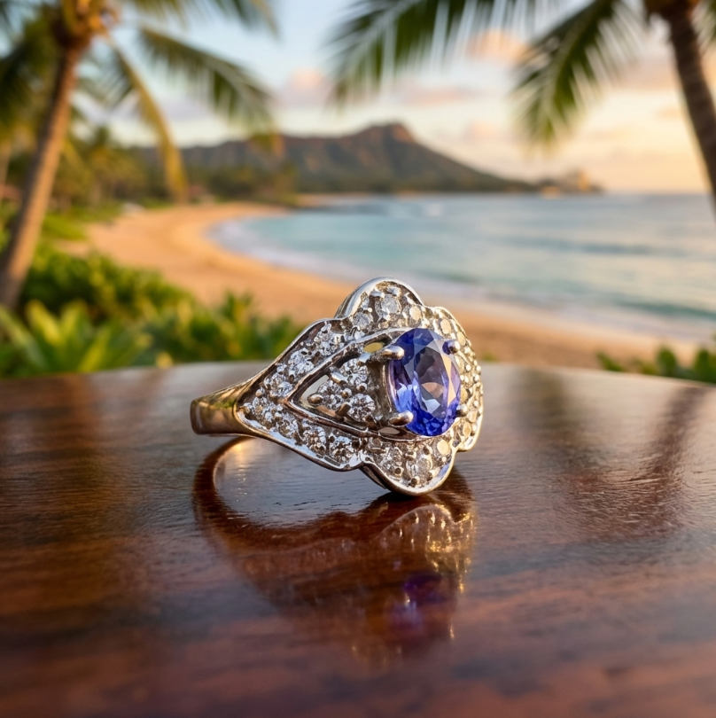 Vintage 14K Tanzanite and Diamond Deco-Styled Ring