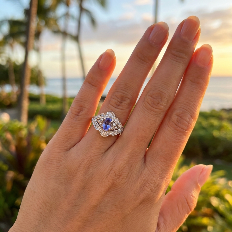 Vintage 14K Tanzanite and Diamond Deco-Styled Ring