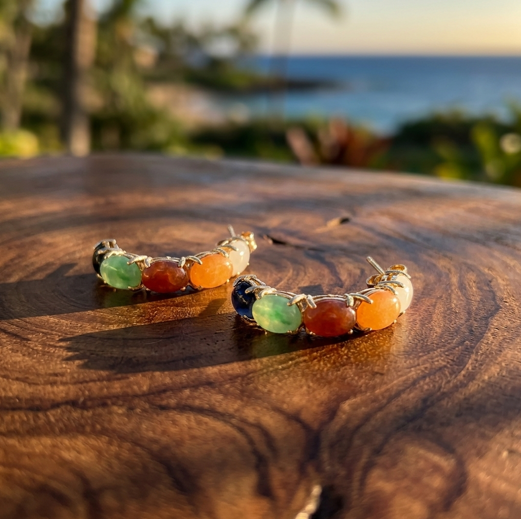 Vintage Woo Leung Li Hong Kong Half-Hoop Jade Earrings