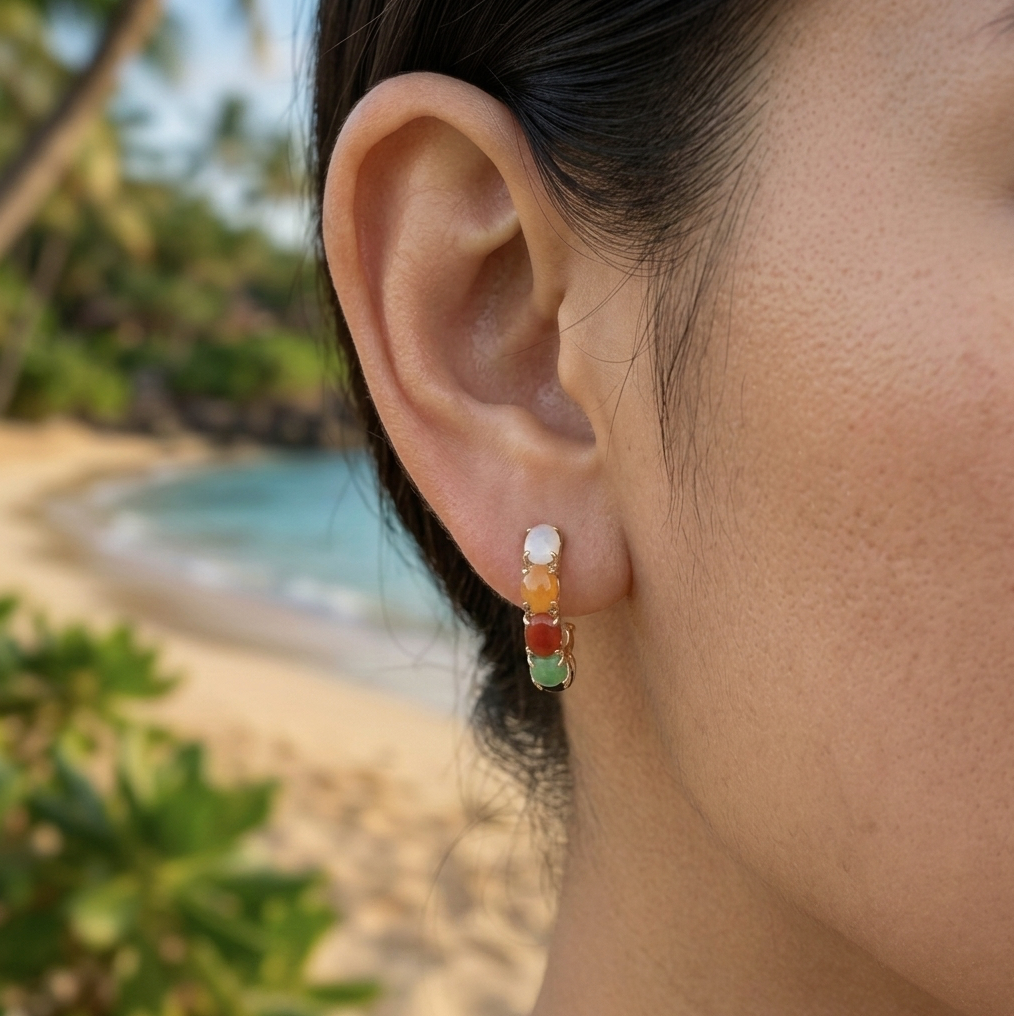 Vintage Woo Leung Li Hong Kong Half-Hoop Jade Earrings