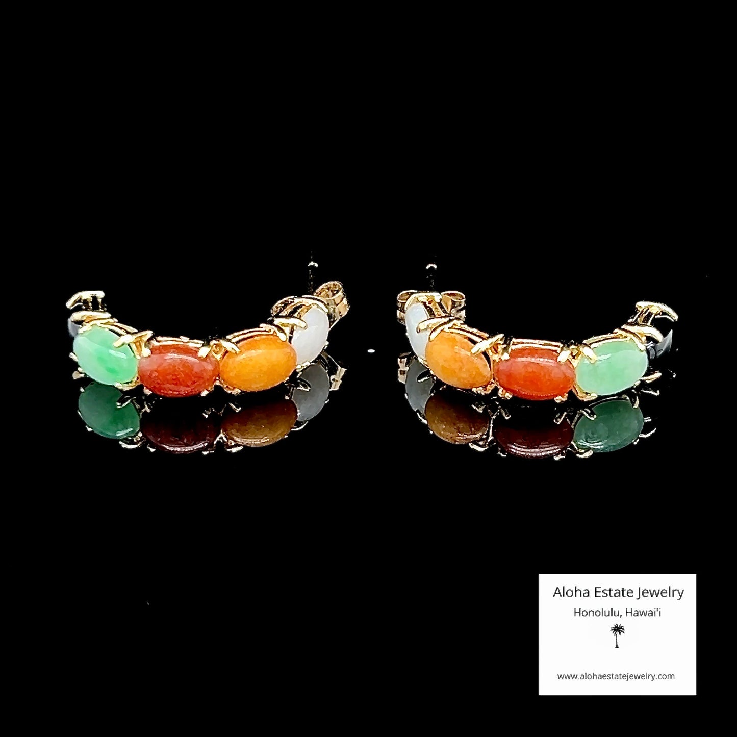 Vintage Woo Leung Li Hong Kong Half-Hoop Jade Earrings