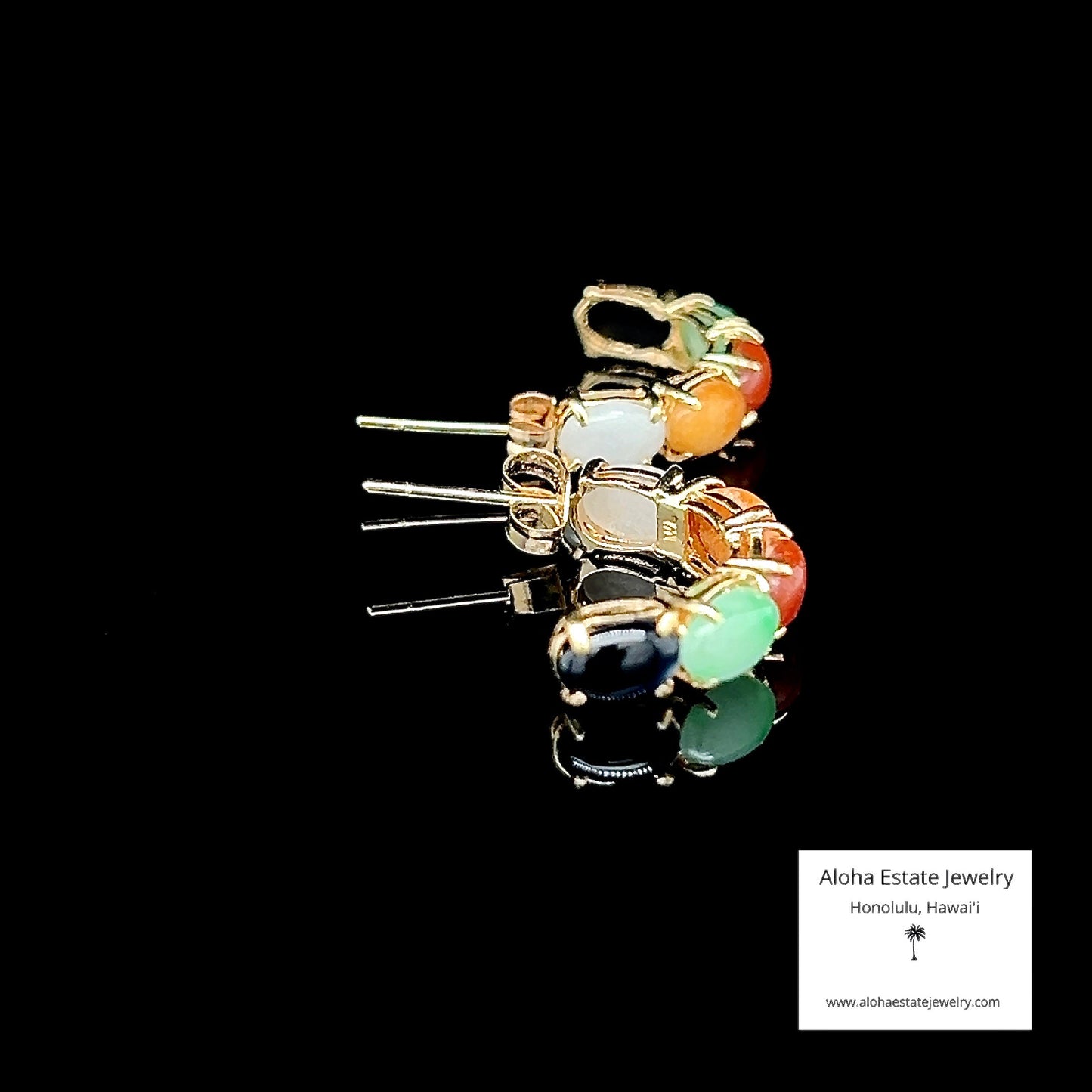 Vintage Woo Leung Li Hong Kong Half-Hoop Jade Earrings