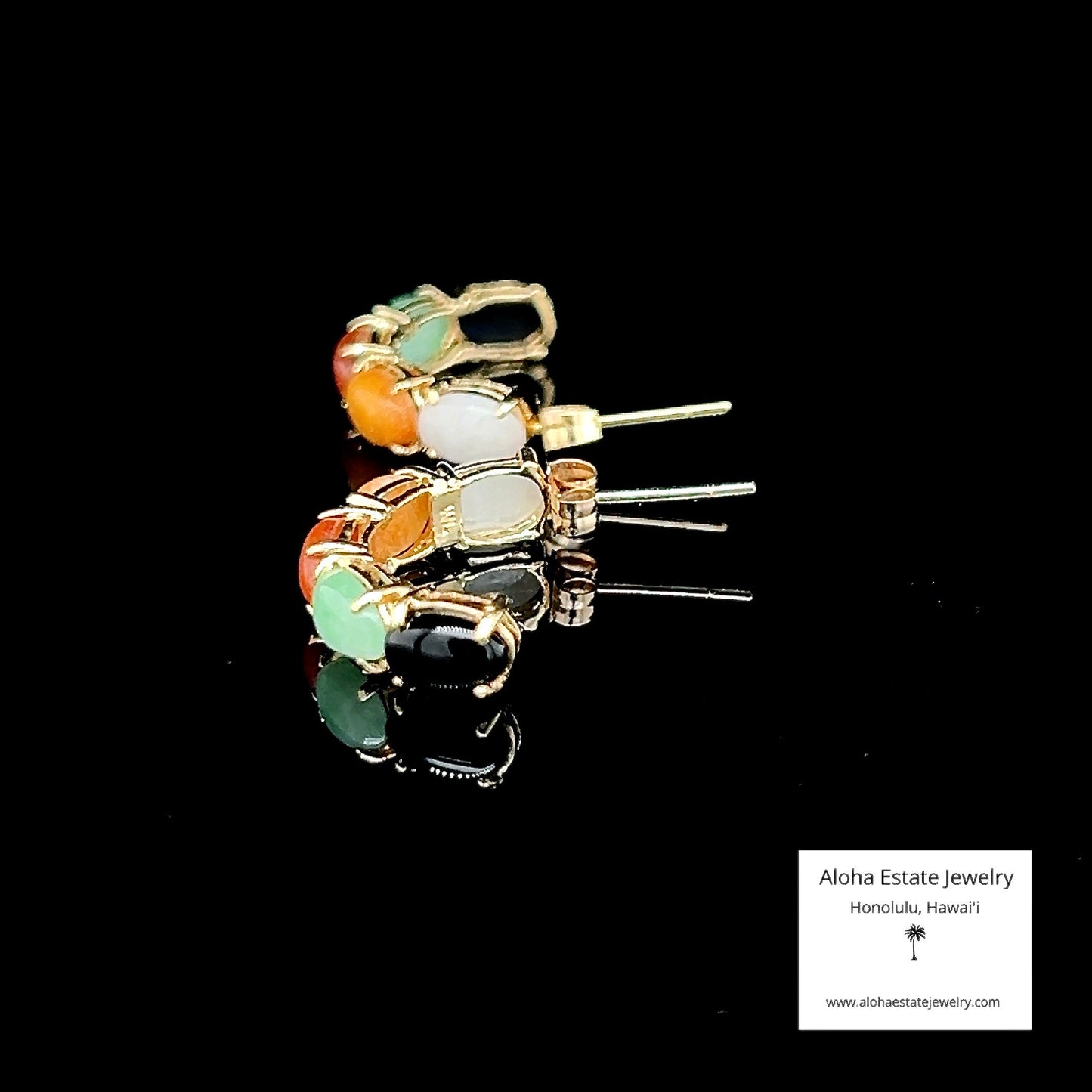 Vintage Woo Leung Li Hong Kong Half-Hoop Jade Earrings