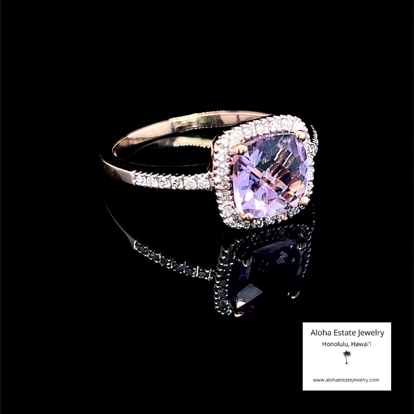 Estate 14K Checkerboard Cut Amethyst With Diamonds