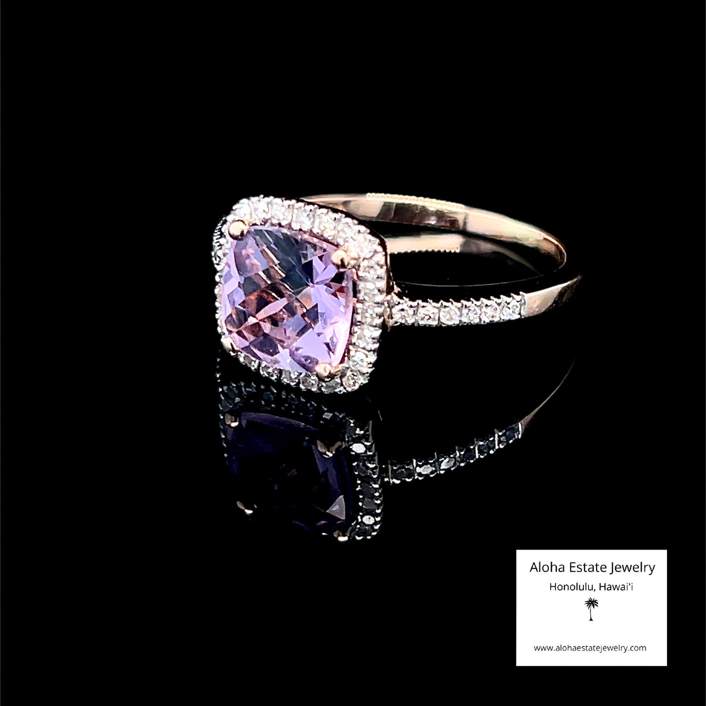 Estate 14K Checkerboard Cut Amethyst With Diamonds