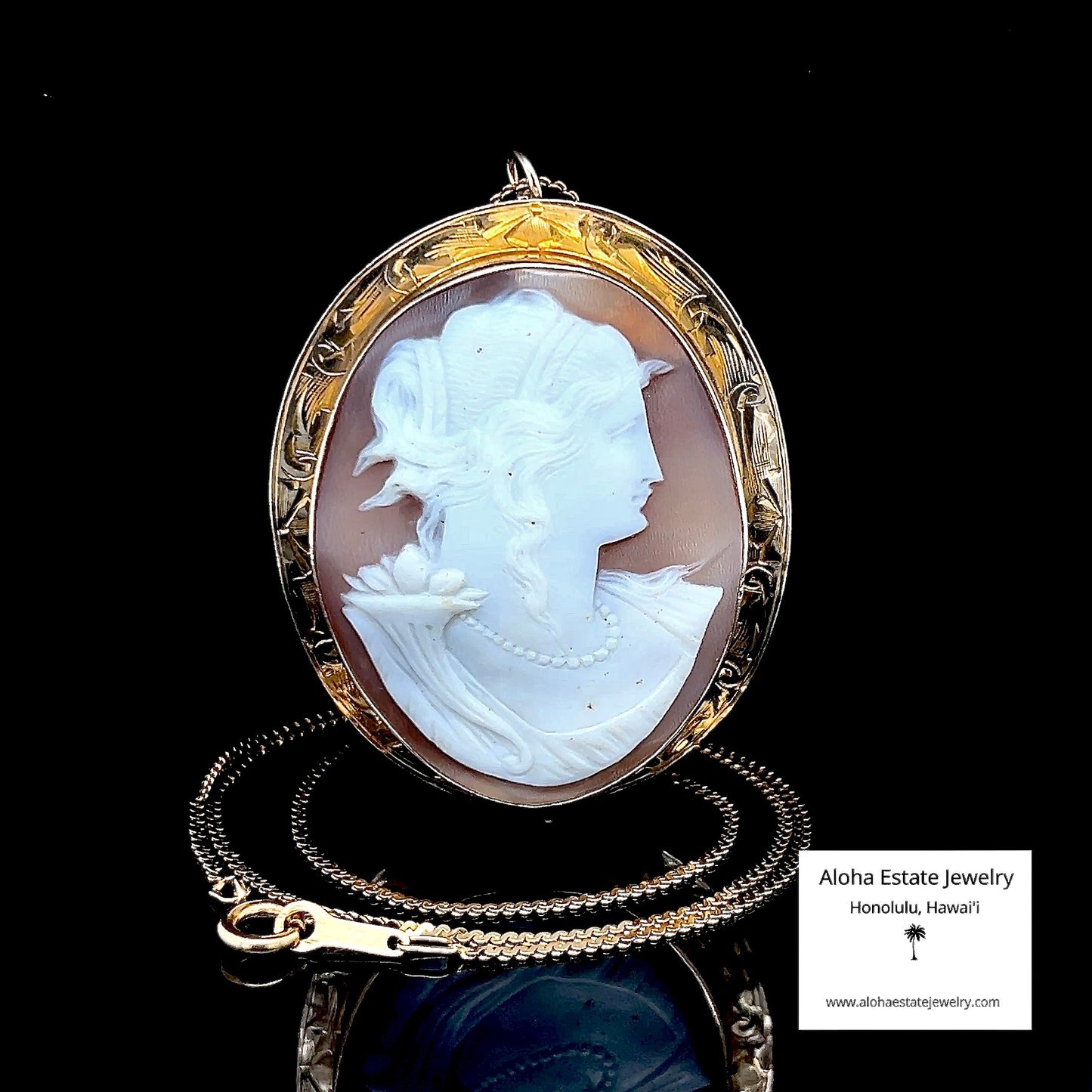 Antique Large Italian Hand Carved Cameo In 10K Yellow Gold
