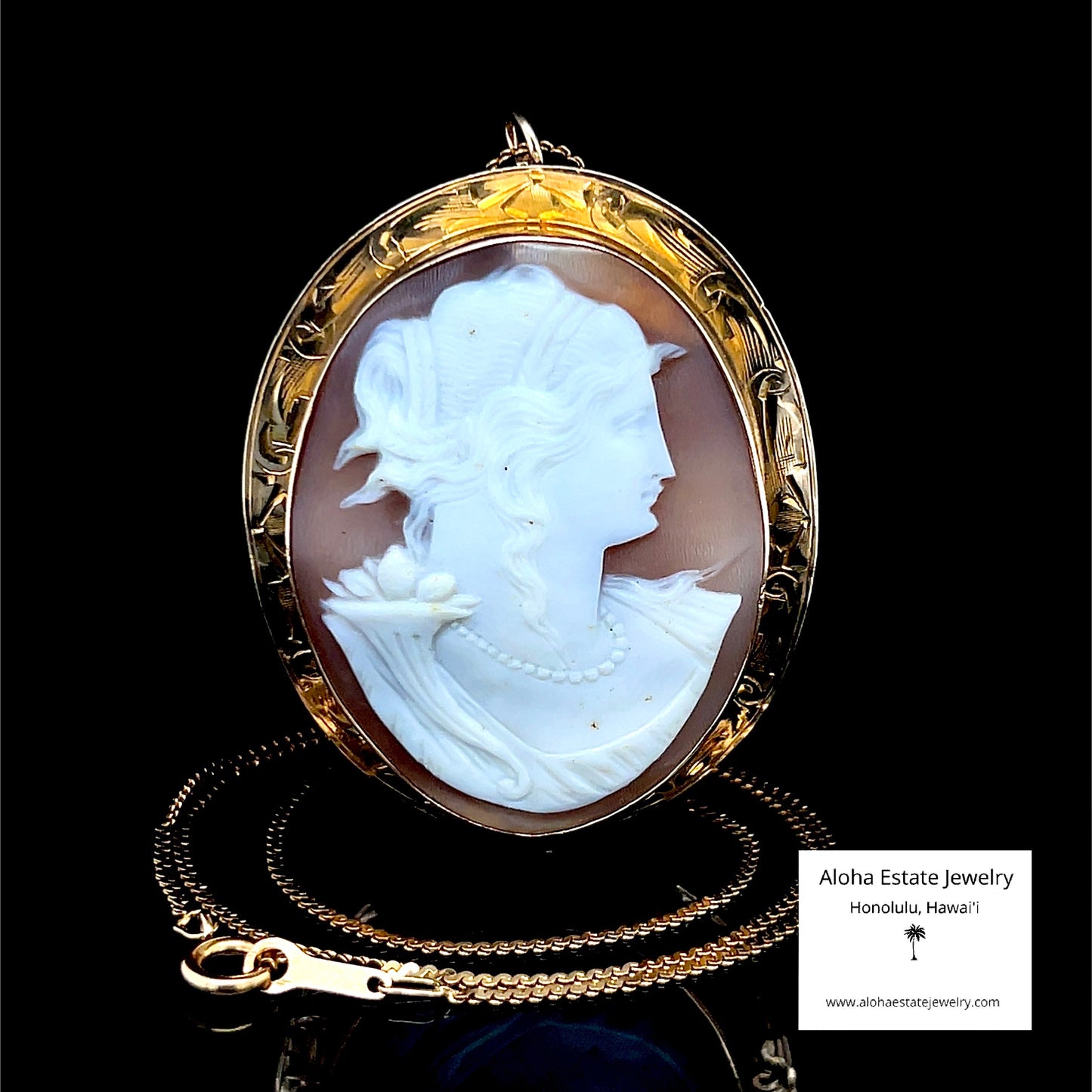 Antique Large Italian Hand Carved Cameo In 10K Yellow Gold