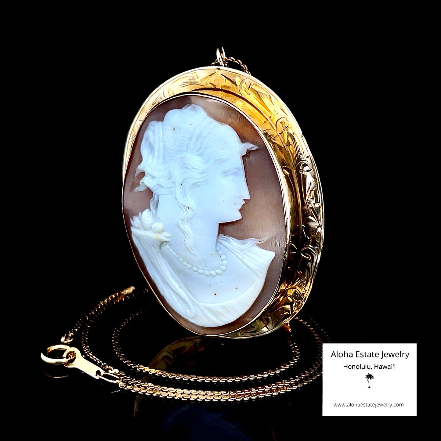 Antique Large Italian Hand Carved Cameo In 10K Yellow Gold