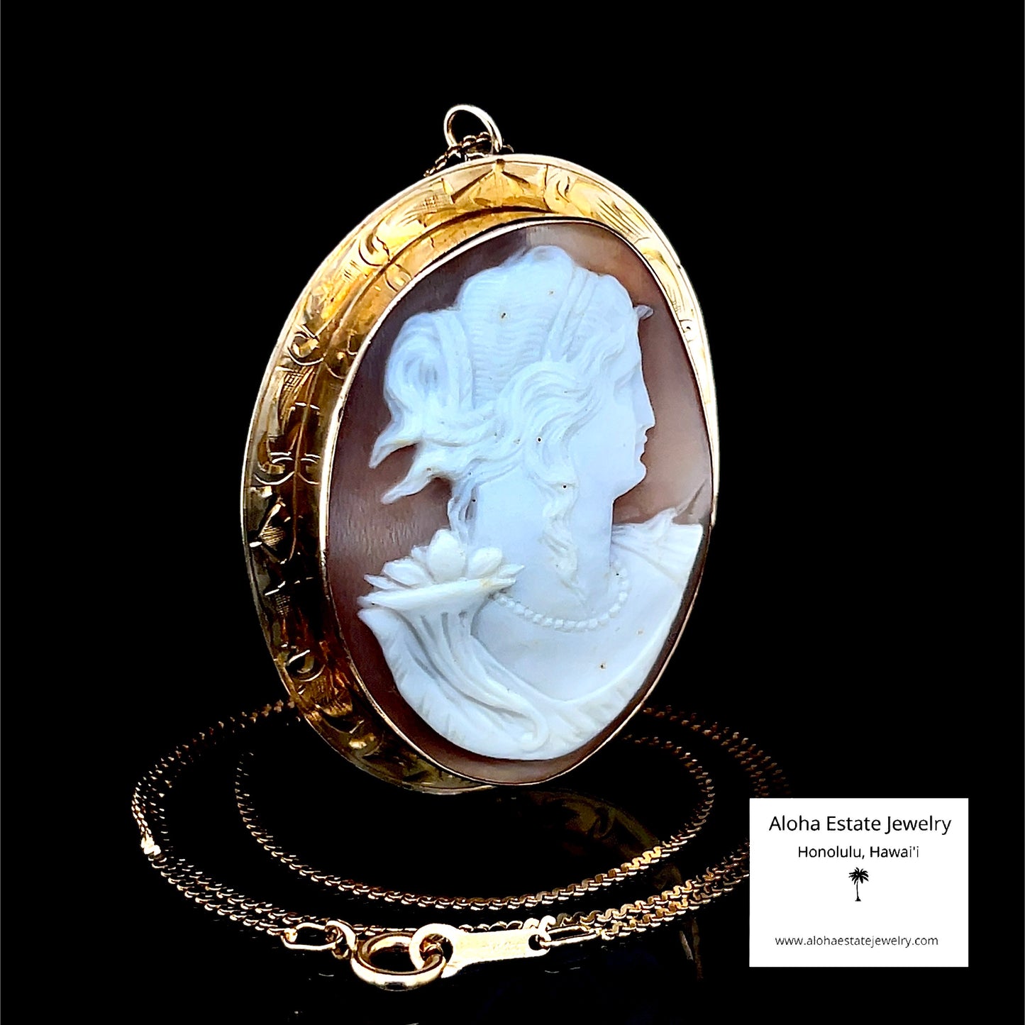 Antique Large Italian Hand Carved Cameo In 10K Yellow Gold