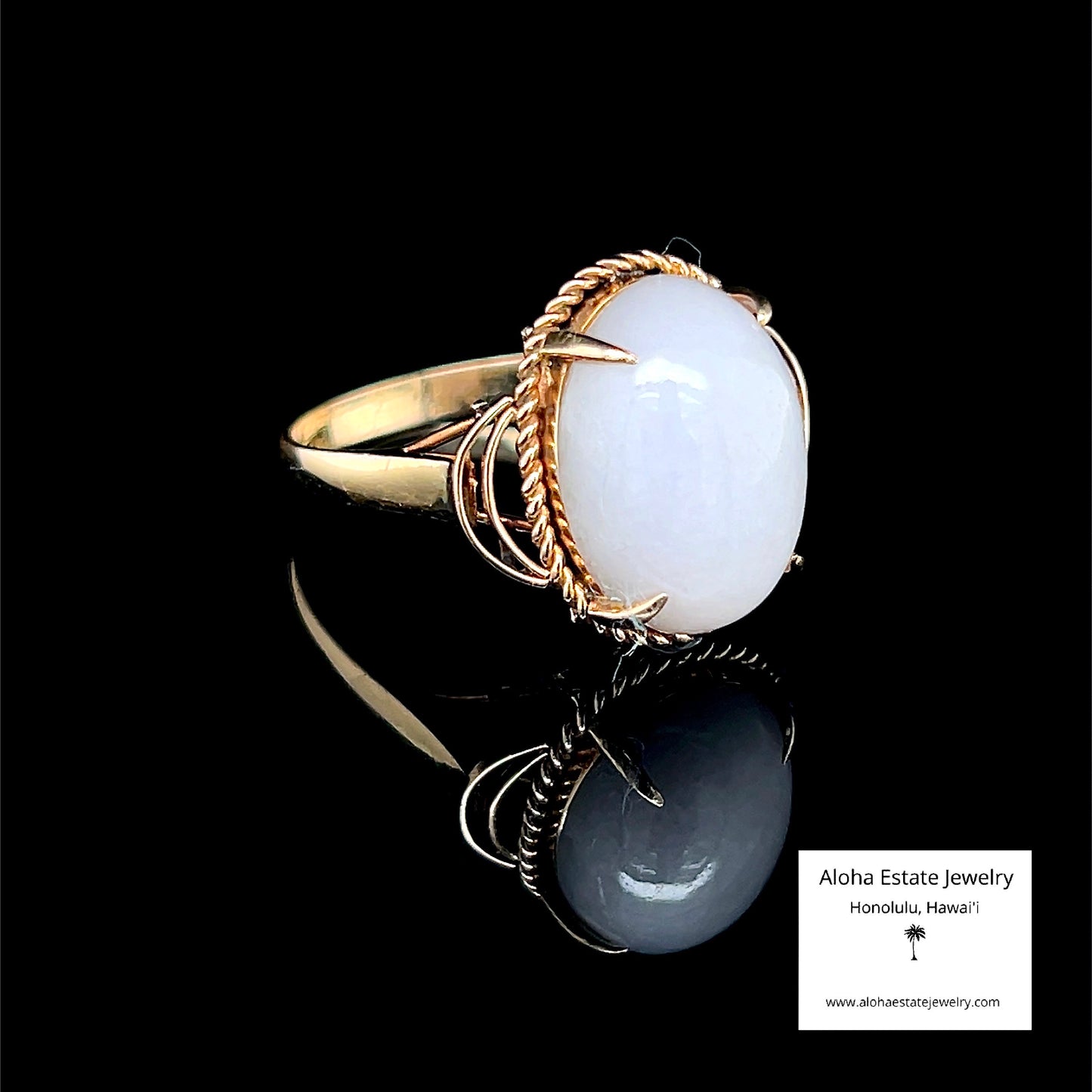 Vintage 7.5-Carats White Jadeite Cabochon in 14k Setting