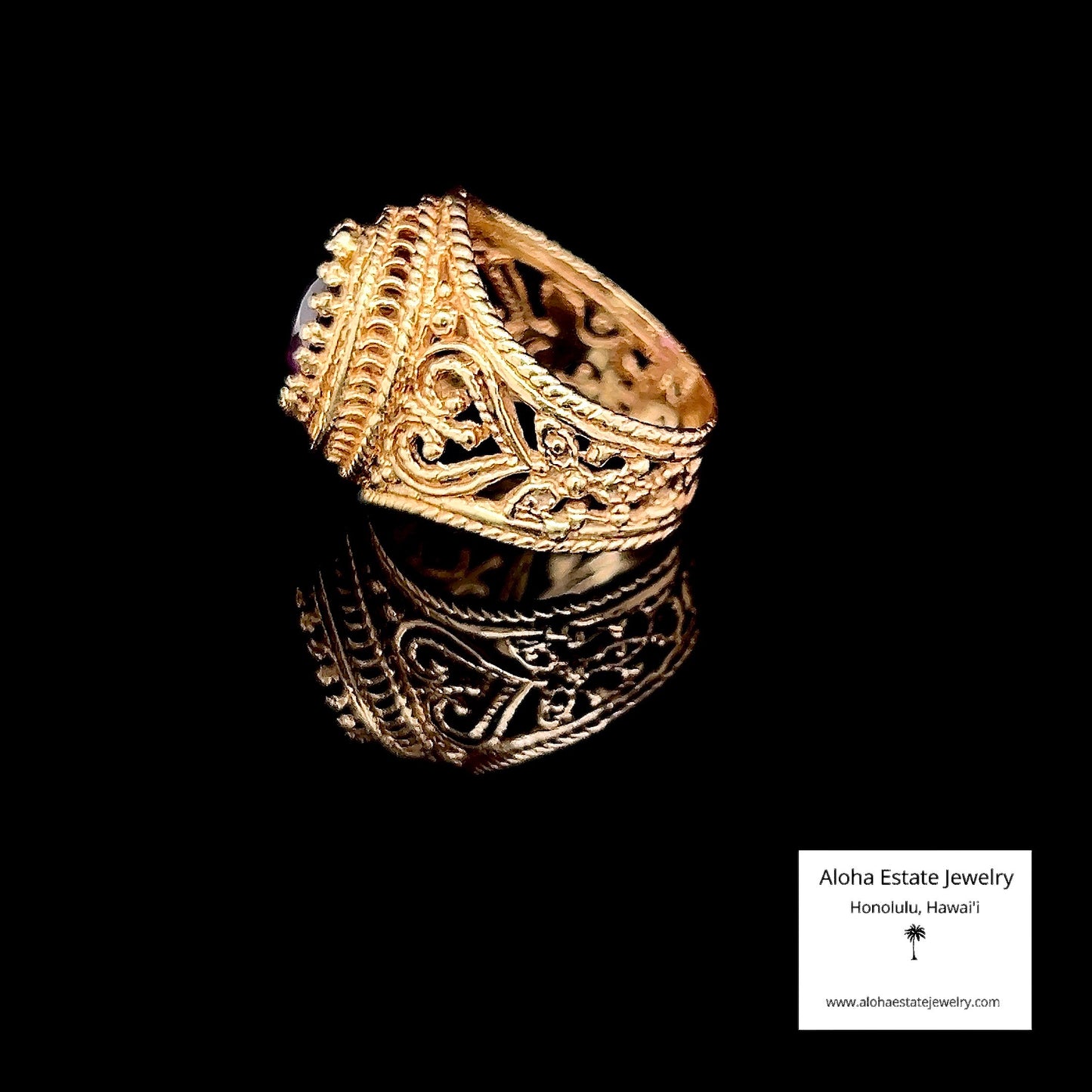 Vintage Marquise Amethyst Statement Ring in 14K