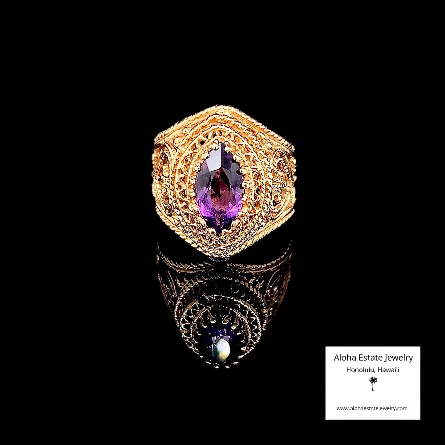 Vintage Marquise Amethyst Statement Ring in 14K