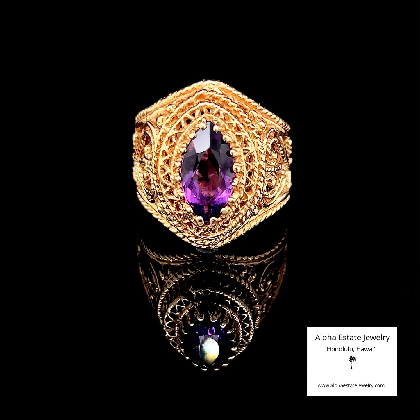 Vintage Marquise Amethyst Statement Ring in 14K
