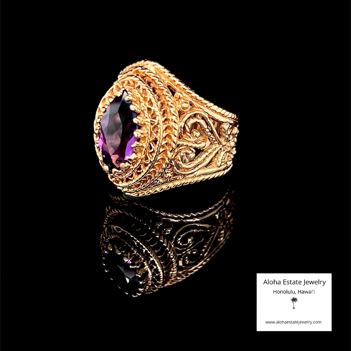 Vintage Marquise Amethyst Statement Ring in 14K