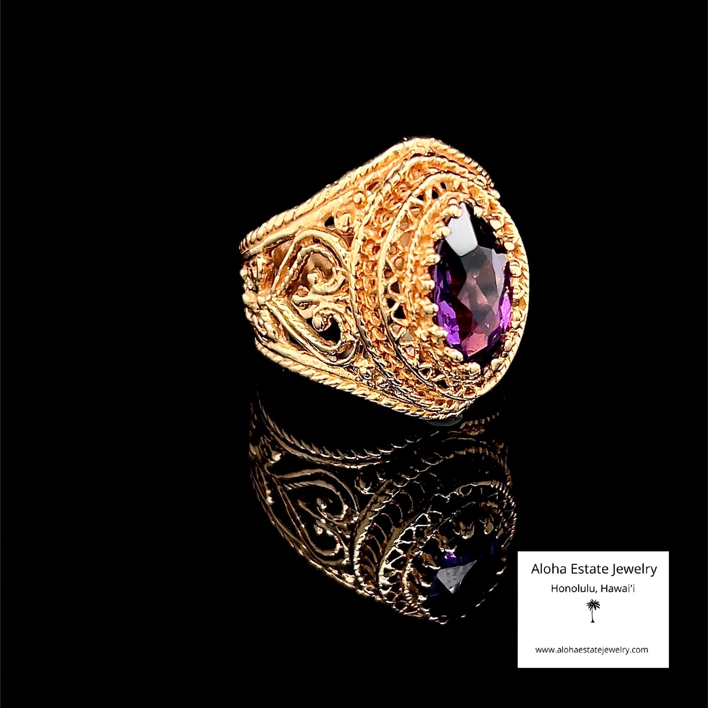 Vintage Marquise Amethyst Statement Ring in 14K