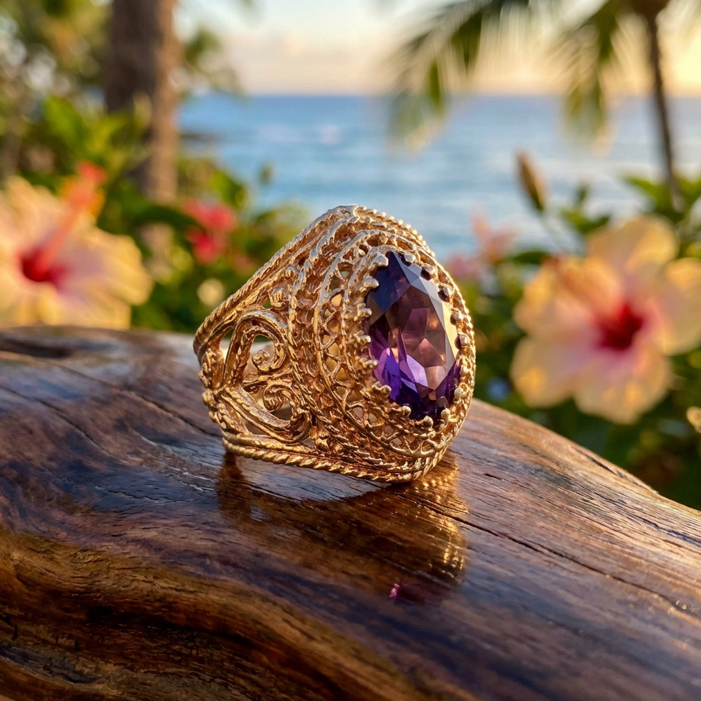 Vintage Marquise Amethyst Statement Ring in 14K