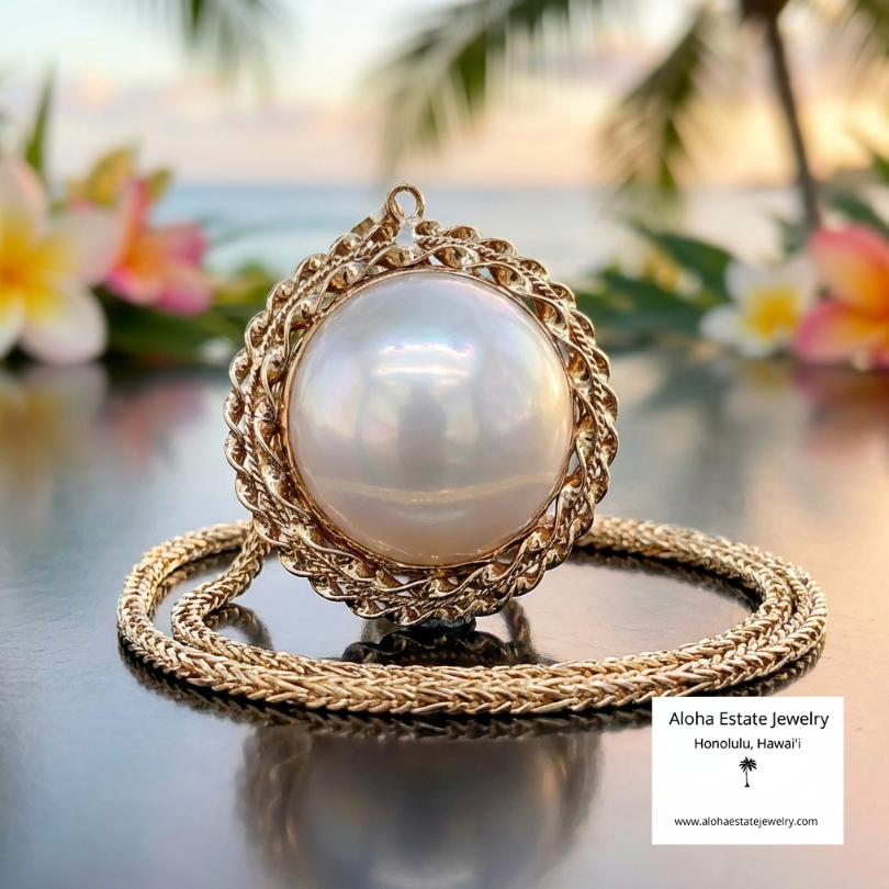 Large Custom Crafted South Sea Mabé Pearl Pendant