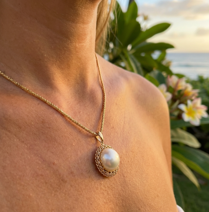 Large Custom Crafted South Sea Mabé Pearl Pendant