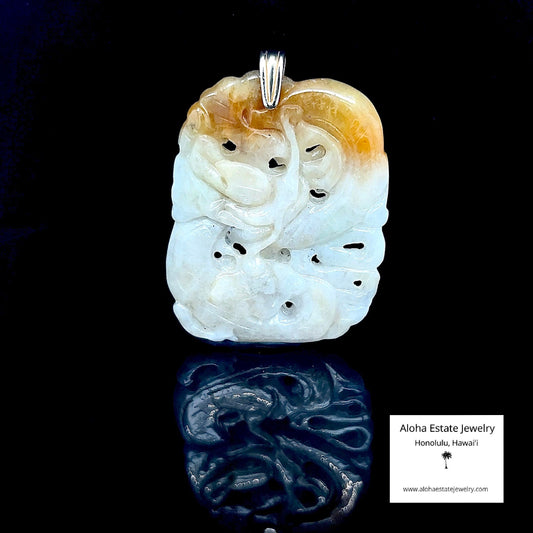 Type-A Jadeite Brown-White Coiled Dragon Pendant