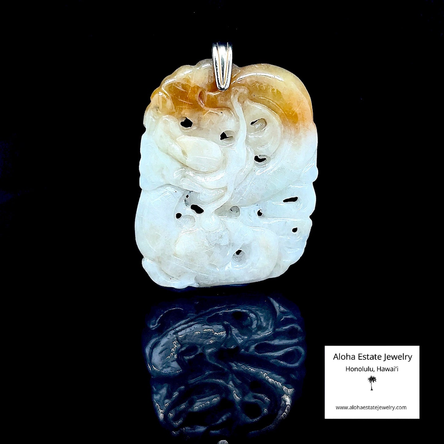 Type-A Jadeite Brown-White Coiled Dragon Pendant