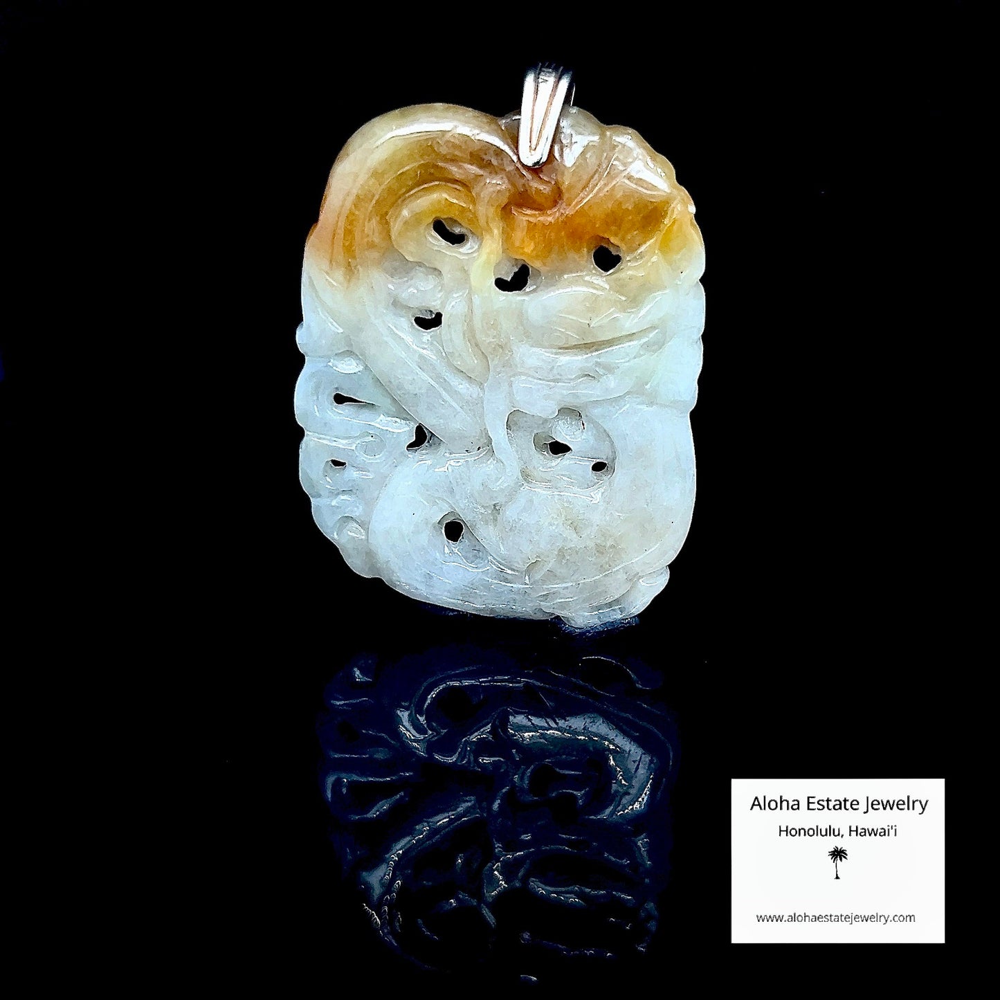 Type-A Jadeite Brown-White Coiled Dragon Pendant