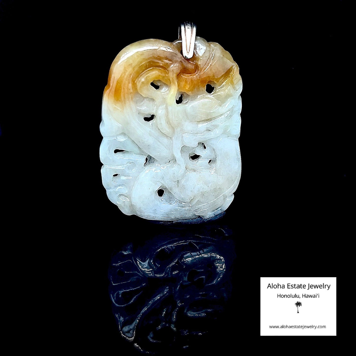 Type-A Jadeite Brown-White Coiled Dragon Pendant