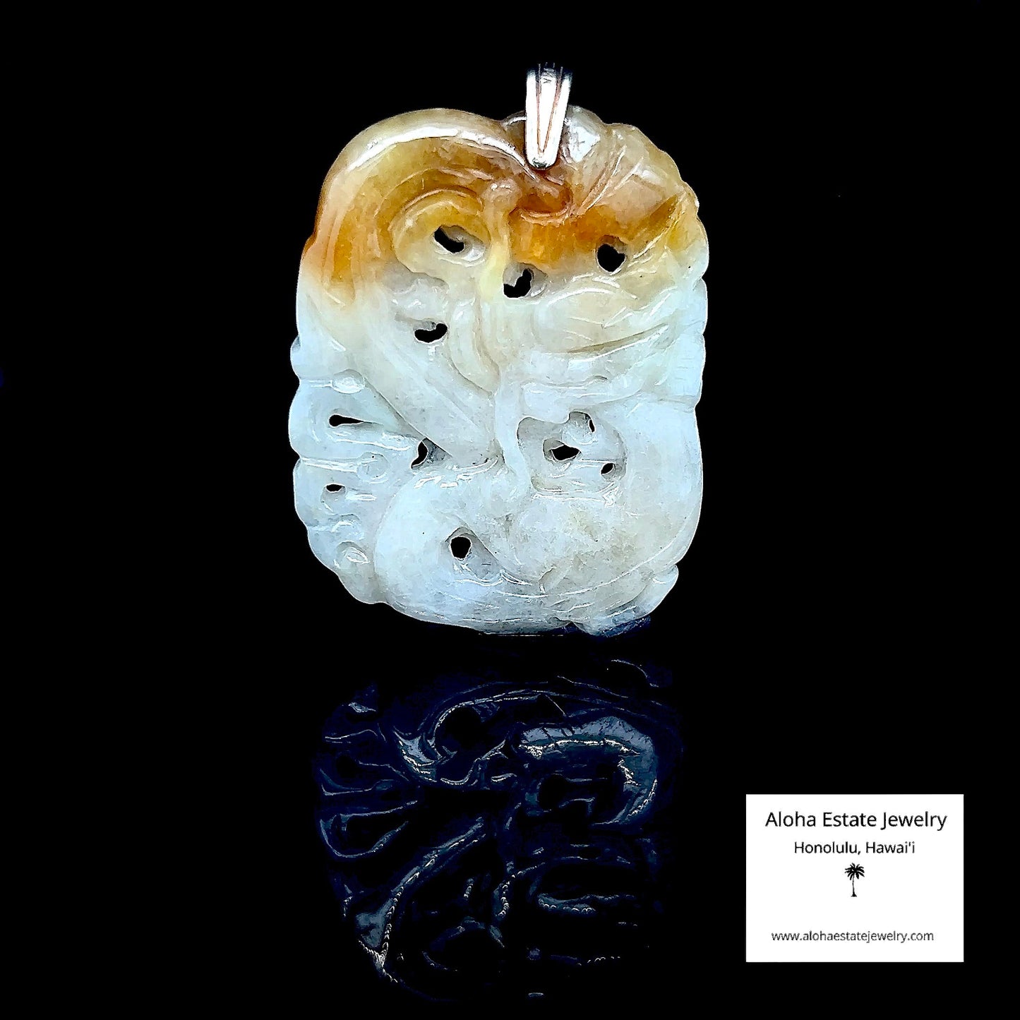 Type-A Jadeite Brown-White Coiled Dragon Pendant