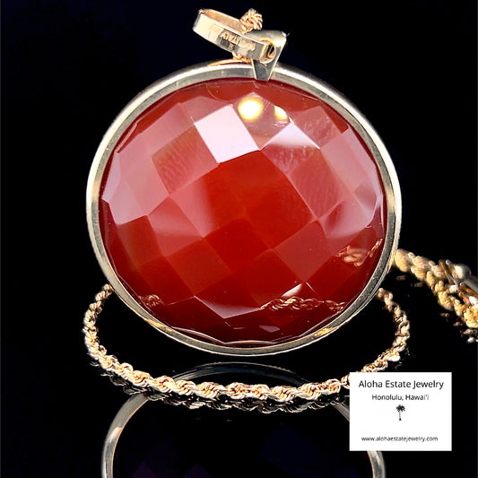 Vintage Large Faceted Italian Carnelian Pendant