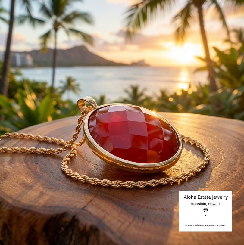 Vintage Large Faceted Italian Carnelian Pendant