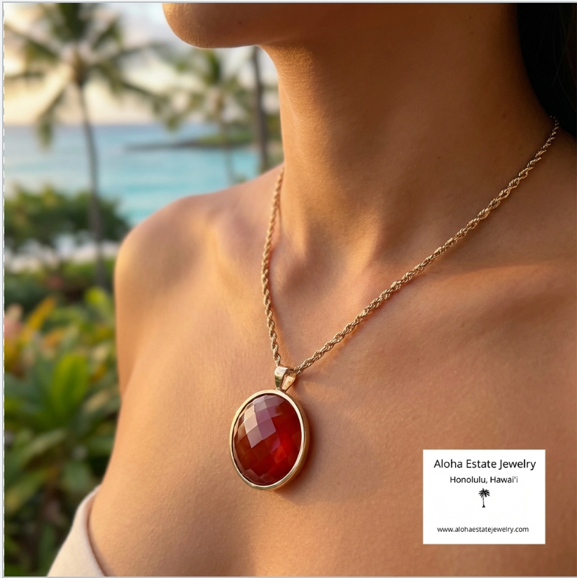 Vintage Large Faceted Italian Carnelian Pendant