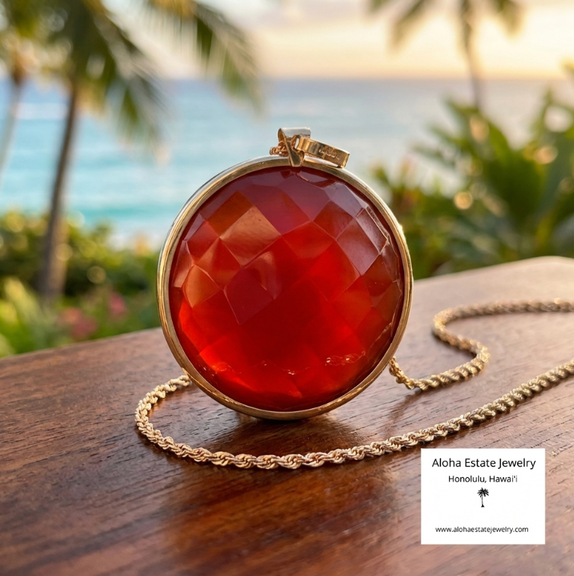 Vintage Large Faceted Italian Carnelian Pendant