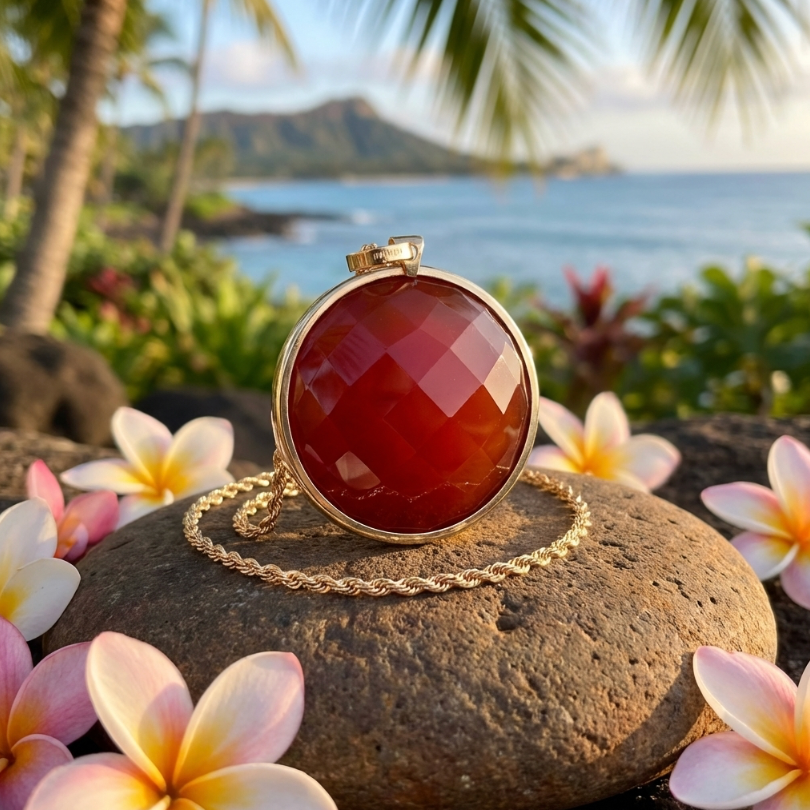 Vintage Large Faceted Italian Carnelian Pendant