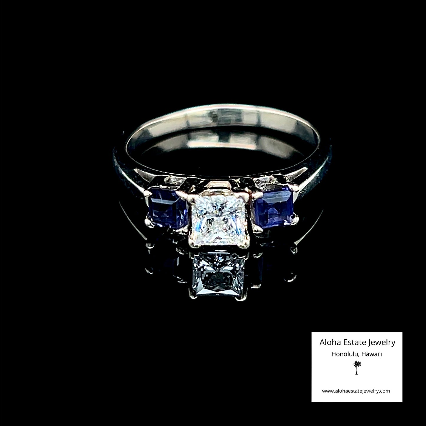 Princess Cut Diamond and Iolite Ring in 14k White Gold