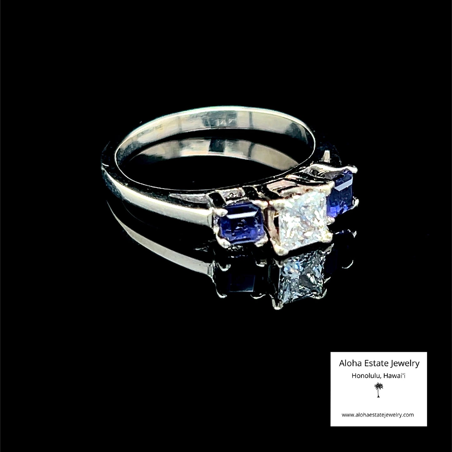 Princess Cut Diamond and Iolite Ring in 14k White Gold