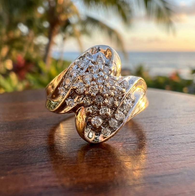 Vintage 10K Gold Ring With 1/2-Carat Cluster of Diamonds