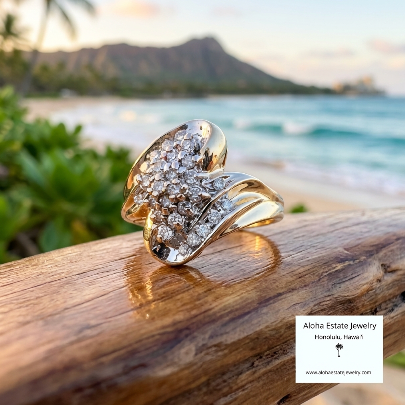 Vintage 10K Gold Ring With 1/2-Carat Cluster of Diamonds