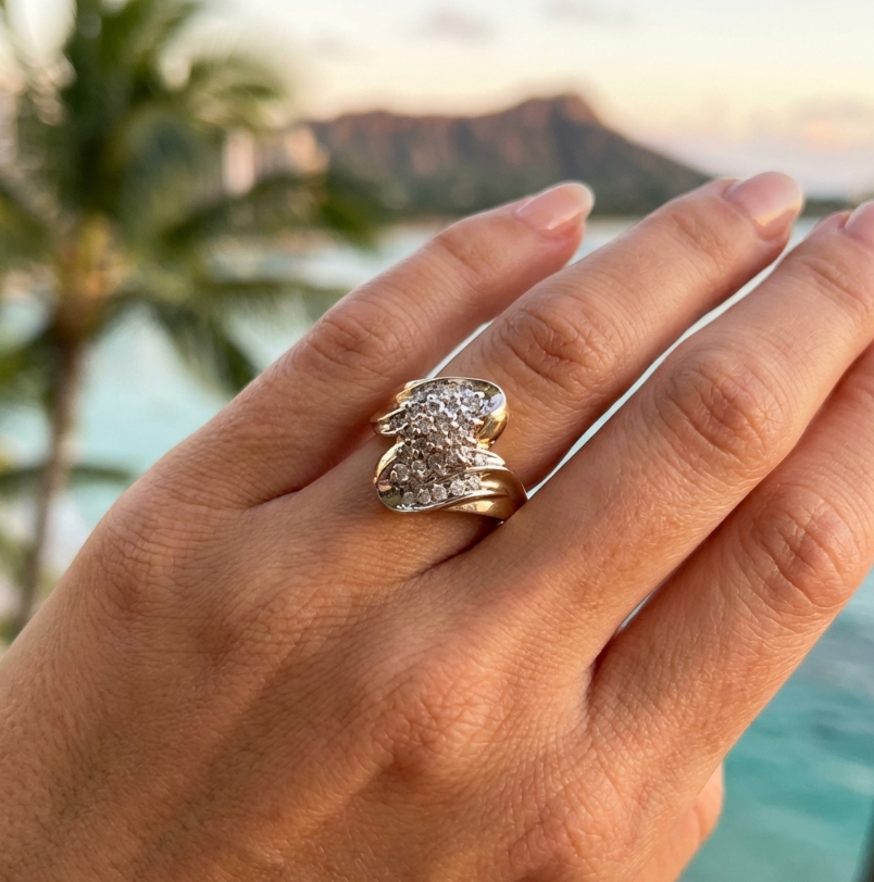 Vintage 10K Gold Ring With 1/2-Carat Cluster of Diamonds