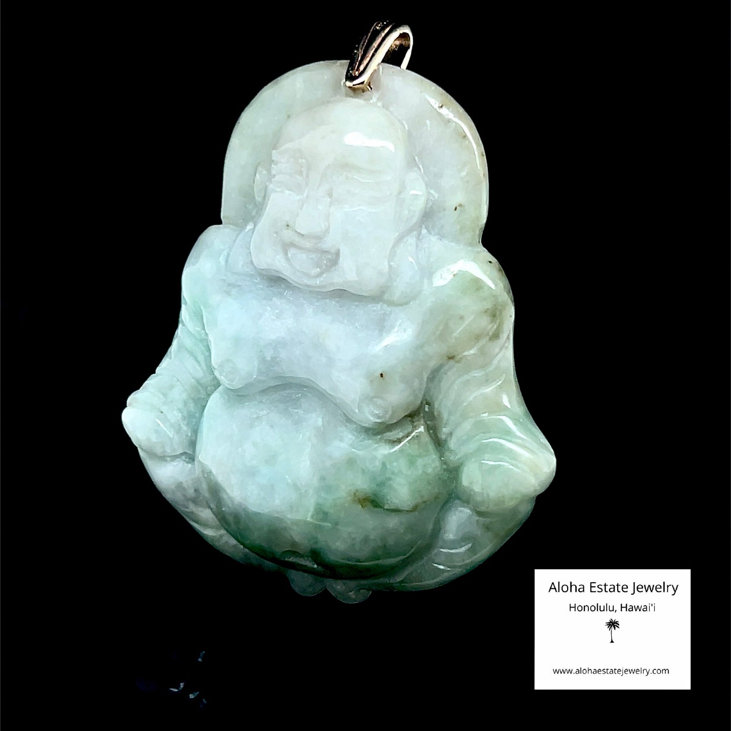 Large Jadeite Seated Smiling Buddha Pendant