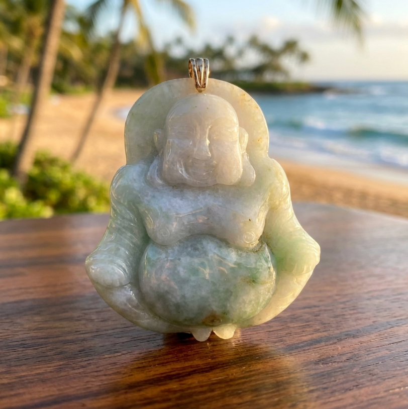 Large Jadeite Seated Smiling Buddha Pendant
