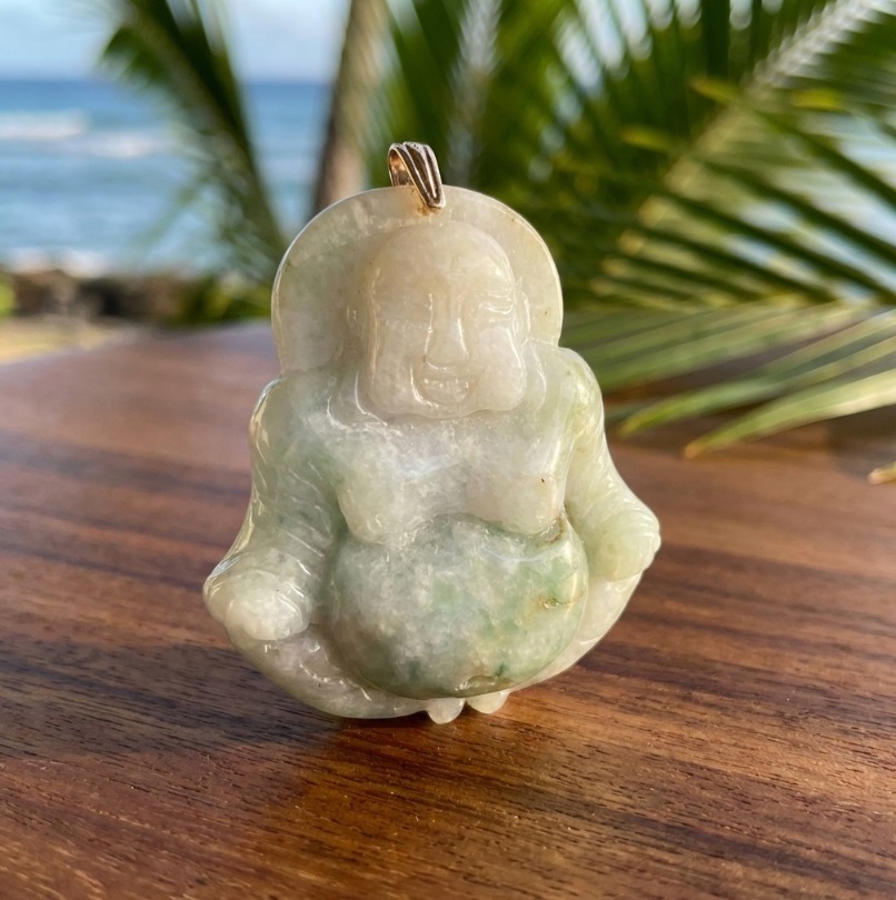 Large Jadeite Seated Smiling Buddha Pendant
