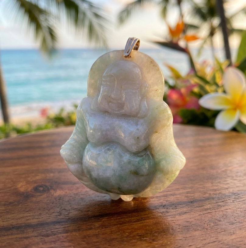 Large Jadeite Seated Smiling Buddha Pendant