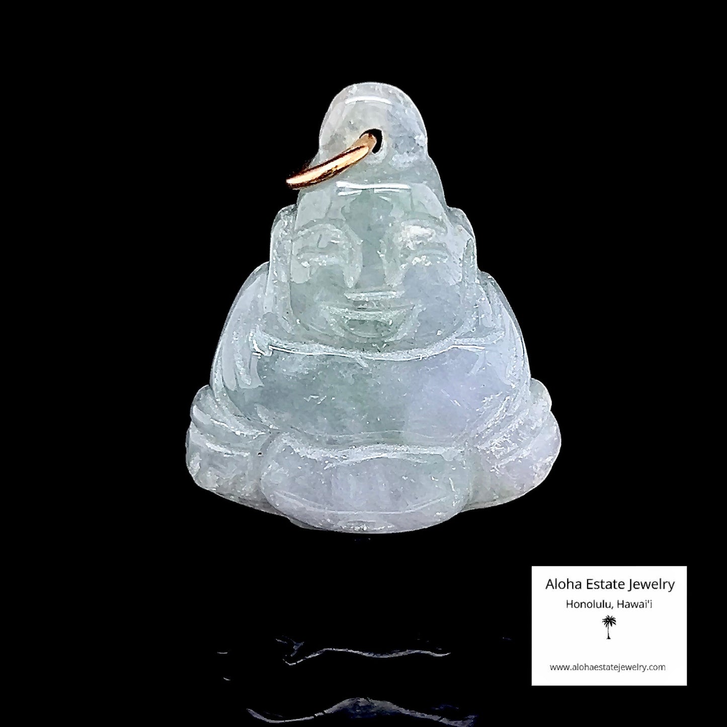 Small Jadeite Pendant of Smiling Buddha with 14k Jump-Ring