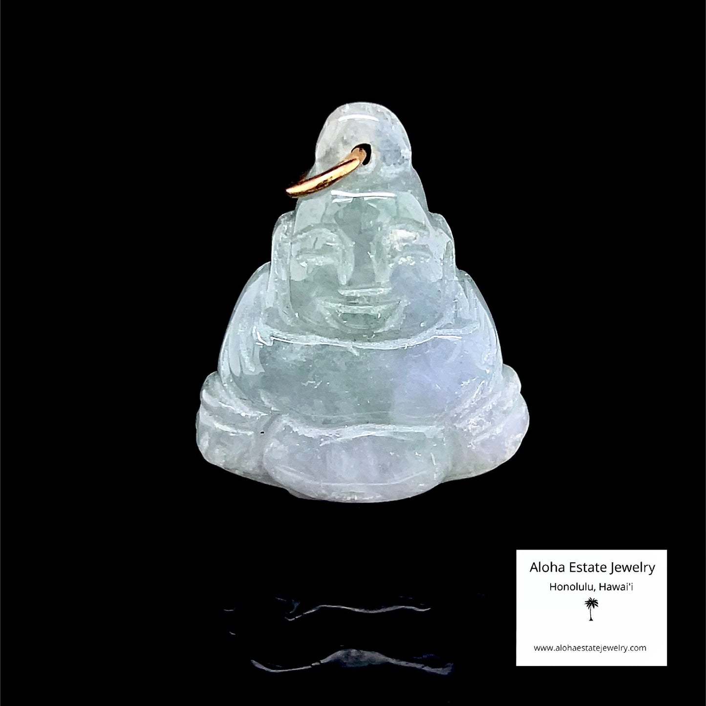 Small Jadeite Pendant of Smiling Buddha with 14k Jump-Ring
